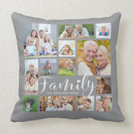 Modern FAMILY Photo Collage Script Heart Gray Kussen