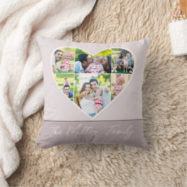 Modern FAMILY Photo Collage Script Heart met naam Kussen