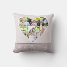Modern FAMILY Photo Collage Script Heart met naam Kussen