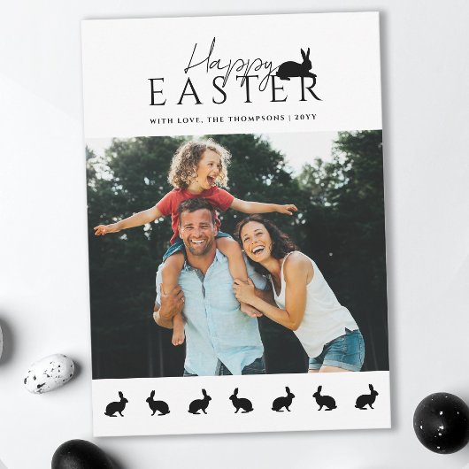 Modern Family Photo With Bunnies Stylish Easter Kaart