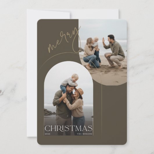 Modern Family Portrait Beach Photo Christmas Feestdagenkaart (Voorkant)