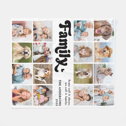 Modern FAMILY Retro Personalized 16 Photo Collage Fleece Deken (Voorkant (Horizontaal))