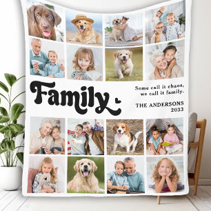 Modern FAMILY Retro Personalized 16 Photo Collage Fleece Deken