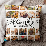 Modern Family Script 20 Photo Collage Chic Stylish Kussen<br><div class="desc">De moderne kussen van de douanefoto collage met ruimte voor 20 foto's die een trendy schemerige manuscriptlezing FAMILIE en uw douanenaam hieronder omringen. Dit is de tweezijdige versie.</div>