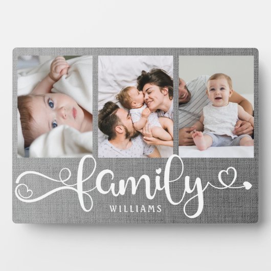 Modern Family Script Collage Linen 3 Foto Block Fotoplaat (voorkant)