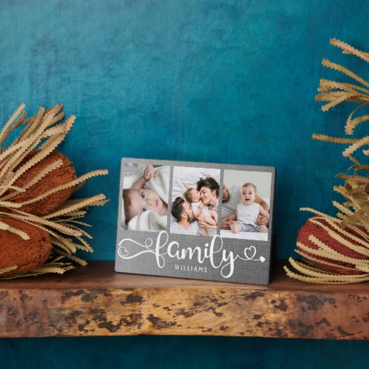 Modern Family Script Collage Linen 3 Foto Block Fotoplaat (Zijkant)