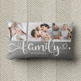 Modern Family Script Rustic Linen 3 Foto Collage Kussen