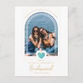 Modern Fancy Bridesmaid Blue Heart Photo Proposal Briefkaart (Voorkant)