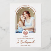 Modern Fancy Jr Bridesmaid Pink Heart Photo Folie Uitnodiging (Voorkant)