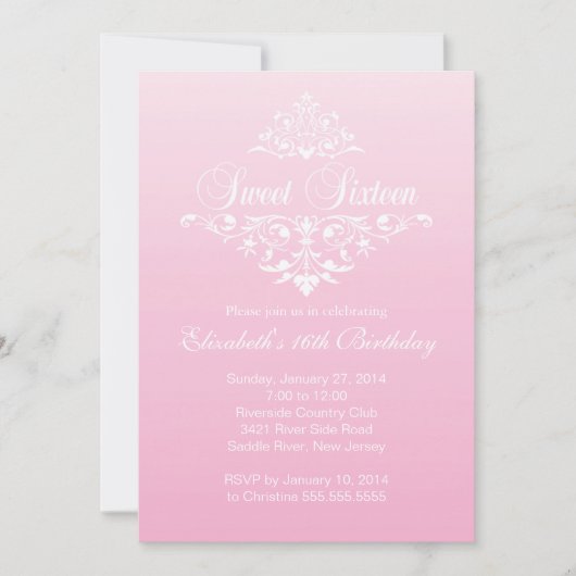 Modern Fancy Roze Sweet Sixteen Verjaardagsfeest Kaart (Voorkant)