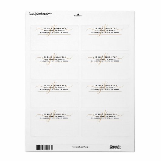 Modern Fancy Script Gold Monogram Initialen Etiket (Full Sheet)