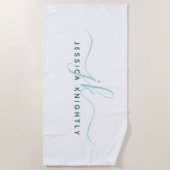 Modern Fancy Script Monogram Blauwgroen Turquoise  Strandlaken (Voorkant)