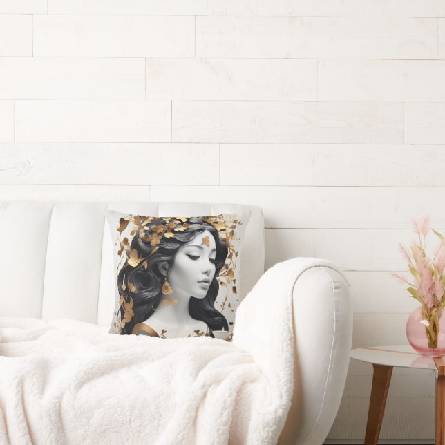 Modern Fantasy Art in Black and Gold  Kussen (Bank)