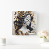 Modern Fantasy Art in Black and Gold Vierkante Klok (Huis)