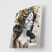 Modern Fantasy Art in Black and Gold Vierkante Klok (Hoek)