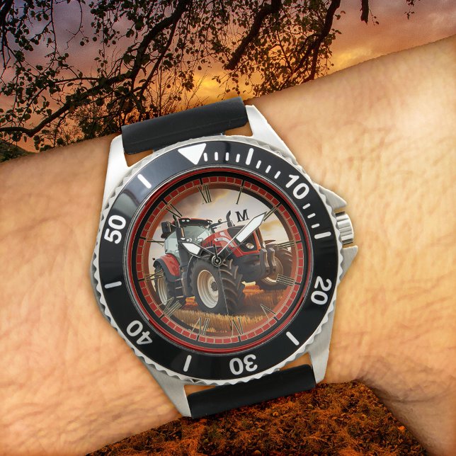 Modern Farmer Tractor Horloge (Watch featuring a modern tractor design with optional classic style hour indication)
