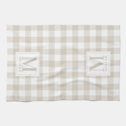 Modern Farmhouse Beige Buffalo Check Monogram Theedoek (Horizontaal)