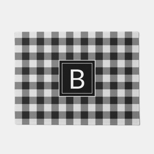 Modern Farmhouse Black Buffalo Pset Monogramed Deurmat (Voorkant)