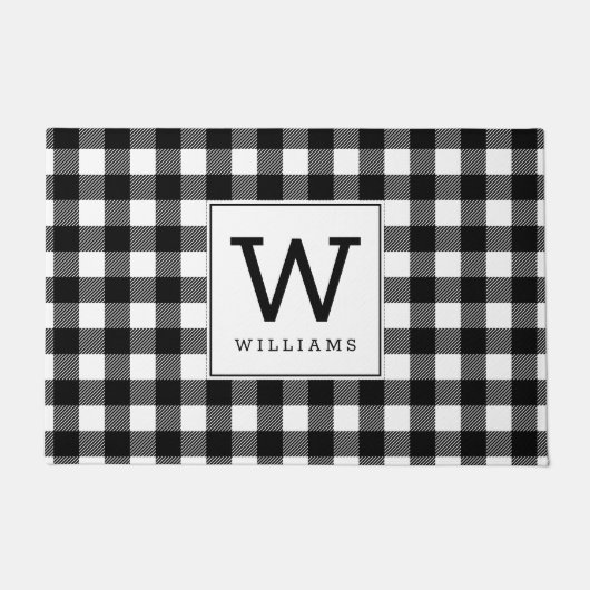 Modern Farmhouse Black Buffalo Pset Monogramed Deurmat (Voorkant)