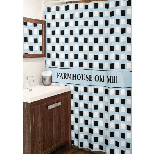 Modern Farmhouse Blue Black Shower Curtain Douchegordijn