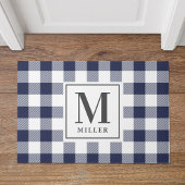 Modern Farmhouse Blue Buffalo Check Monogram Deurmat