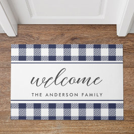 Modern Farmhouse Blue Buffalo Check Welkom Deurmat