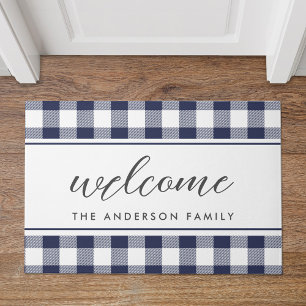 Modern Farmhouse Blue Buffalo Check Welkom Deurmat