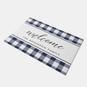 Modern Farmhouse Blue Buffalo Check Welkom Deurmat (Schuin)