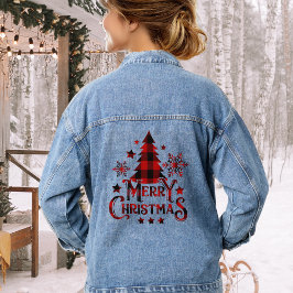 Modern Farmhouse Buffalo Pset Merry kerst Denim Jacket