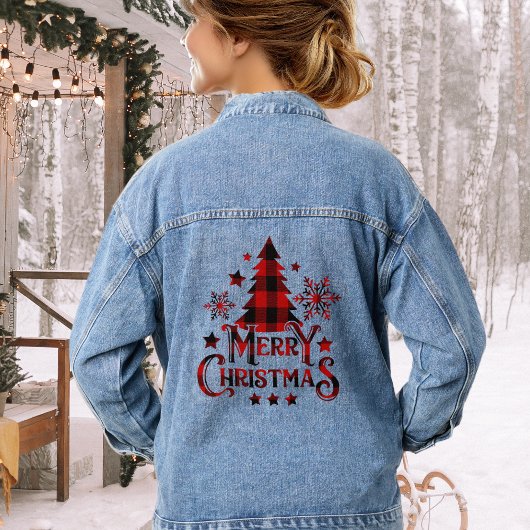 Modern Farmhouse Buffalo Pset Merry kerst Denim Jacket