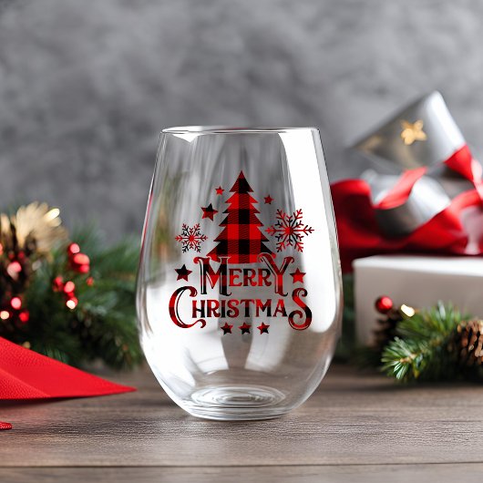 Modern Farmhouse Buffalo Pset Merry kerst Wijnglas Zonder Voet