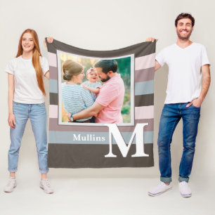 Modern Farmhouse Familienaam Foto Monogram Fleece Deken