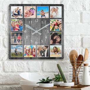 Modern Farmhouse Family Photo Collage Vierkante Klok