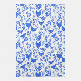 Modern Farmhouse Folk Art Chickens & Botanicals Theedoek