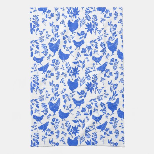 Modern Farmhouse Folk Art Chickens & Botanicals Theedoek (Verticaal)