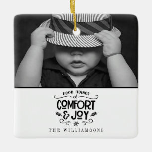 Modern Farmhouse Foto van Black Gingham met kerst Keramisch Ornament