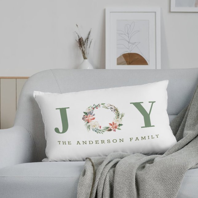 Modern Farmhouse Kerstmis Joy WreatFamilienaam Kussen (Creator heeft geüpload)