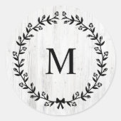 Modern Farmhouse Laurel Wreath Monogram Wood Ronde Sticker (Voorkant)