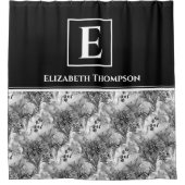 Modern Farmhouse Monogram Black en White Floral Douchegordijn (Voorkant)