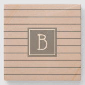 Modern Farmhouse Monogrammed Pink & Grey Striped Stenen Onderzetter (Voorkant)