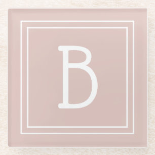 Modern Farmhouse Monogrammed Pink & White Initiaal Glazen Onderzetter