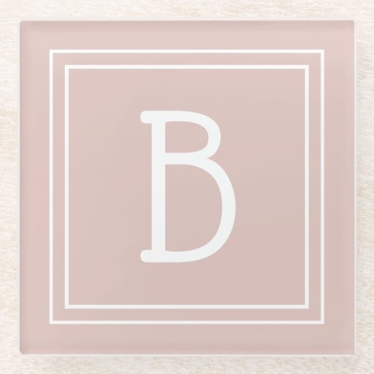 Modern Farmhouse Monogrammed Pink & White Initiaal Glazen Onderzetter (Voorkant)