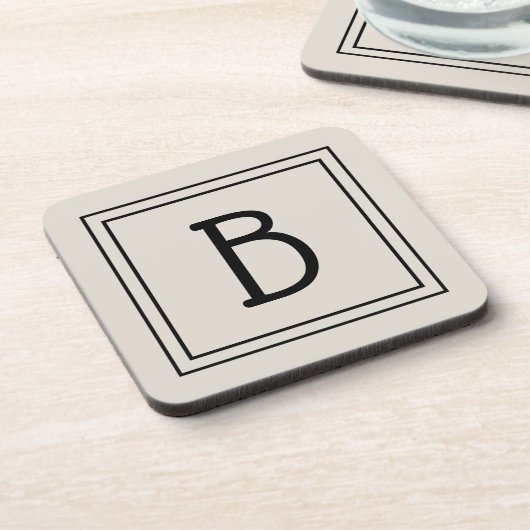 Modern Farmhouse Monogrammed Tan & Black Initiaal Bier Onderzetter (Linkerzijde)