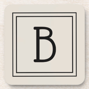 Modern Farmhouse Monogrammed Tan & Black Initiaal Bier Onderzetter