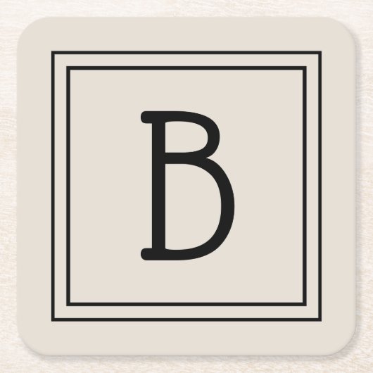 Modern Farmhouse Monogrammed Tan & Black Initiaal Kartonnen Onderzetters (Voorkant)