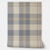 Modern Farmhouse Plaid in Cream and Slate Blue Behang (Afrollen)