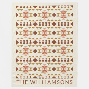 Modern Farmhouse Rustic Terracotta Geometric Name Fleece Deken