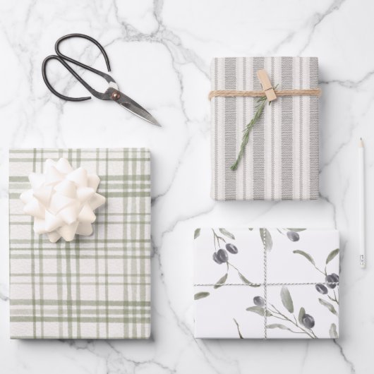 Modern Farmhouse Sage Green Kerstmis Inpakpapier Vel (Voorkant)