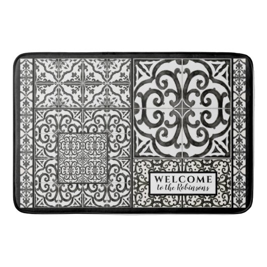 Modern Farmhouse Welcome Black and White Family Badmat (Voorkant)