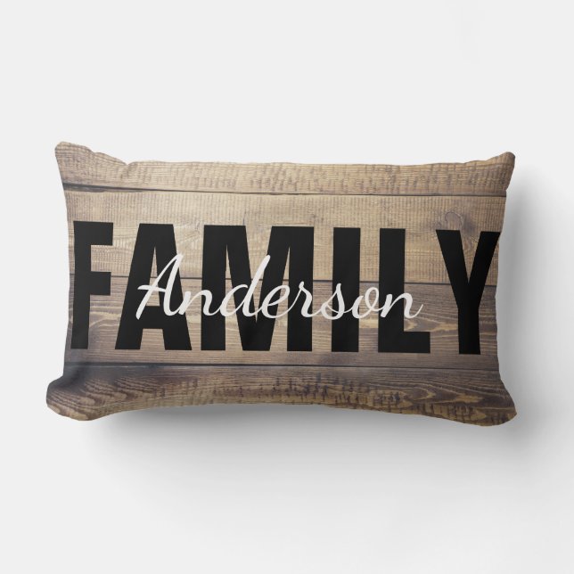Modern Farmhouse Wood Rustic Family Name Kussen (Voorkant)